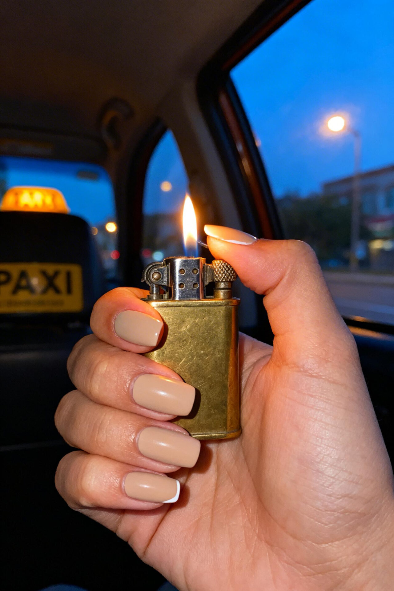 Short Round Acrylic Nails - beige satin