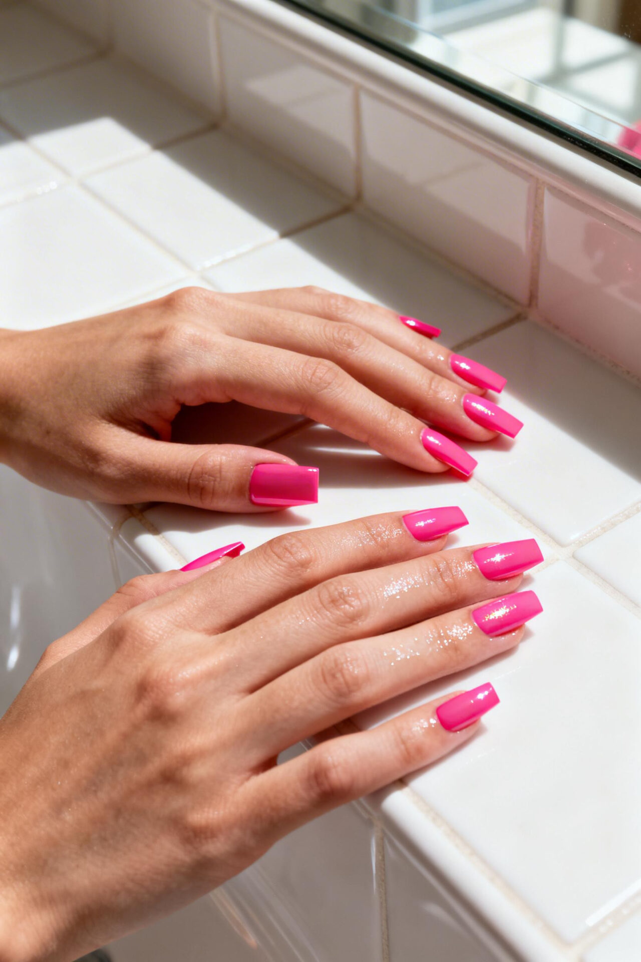 Square Nails Inspiration - bright pink geometric