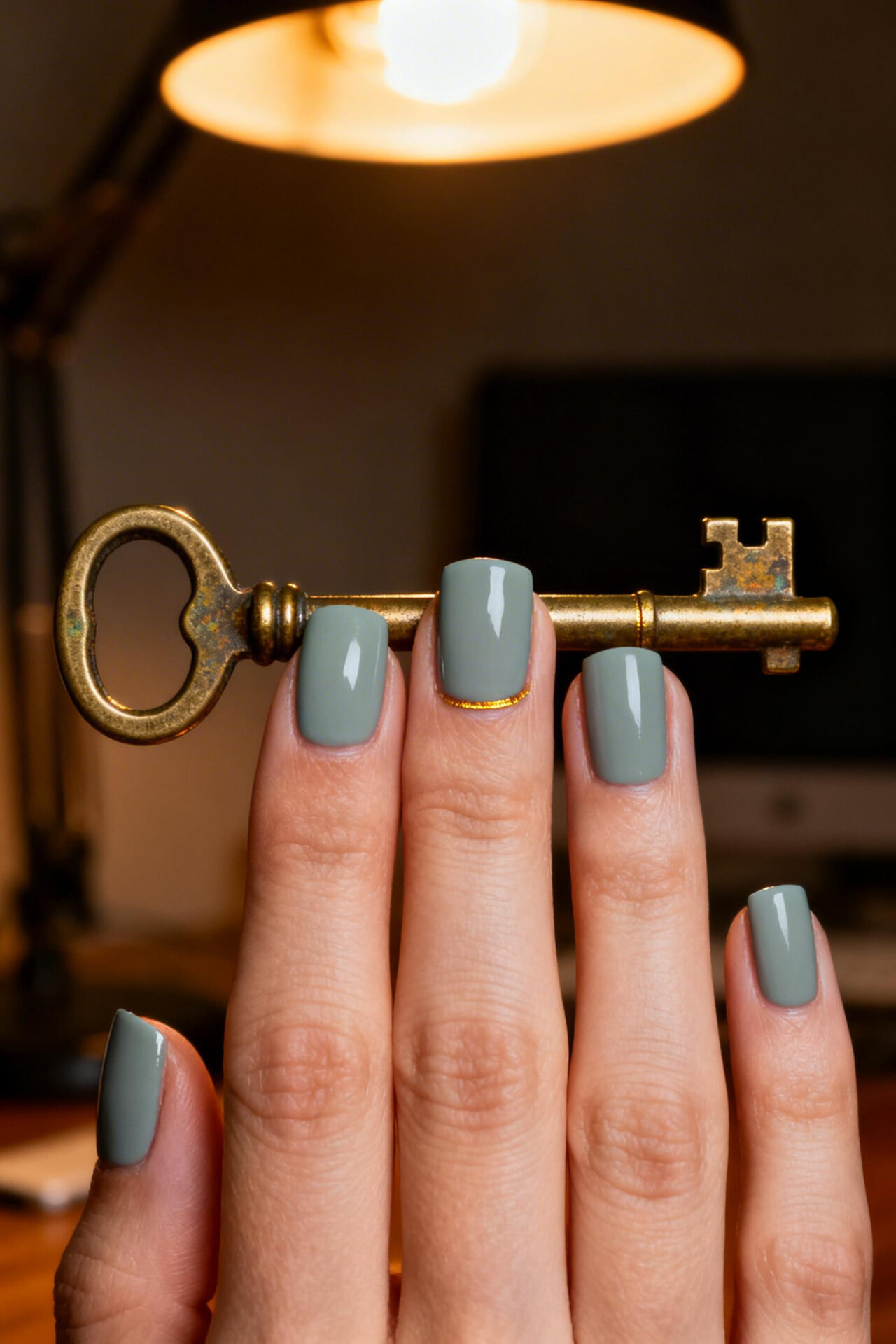 Square Nails Ideas - celadon matte powder