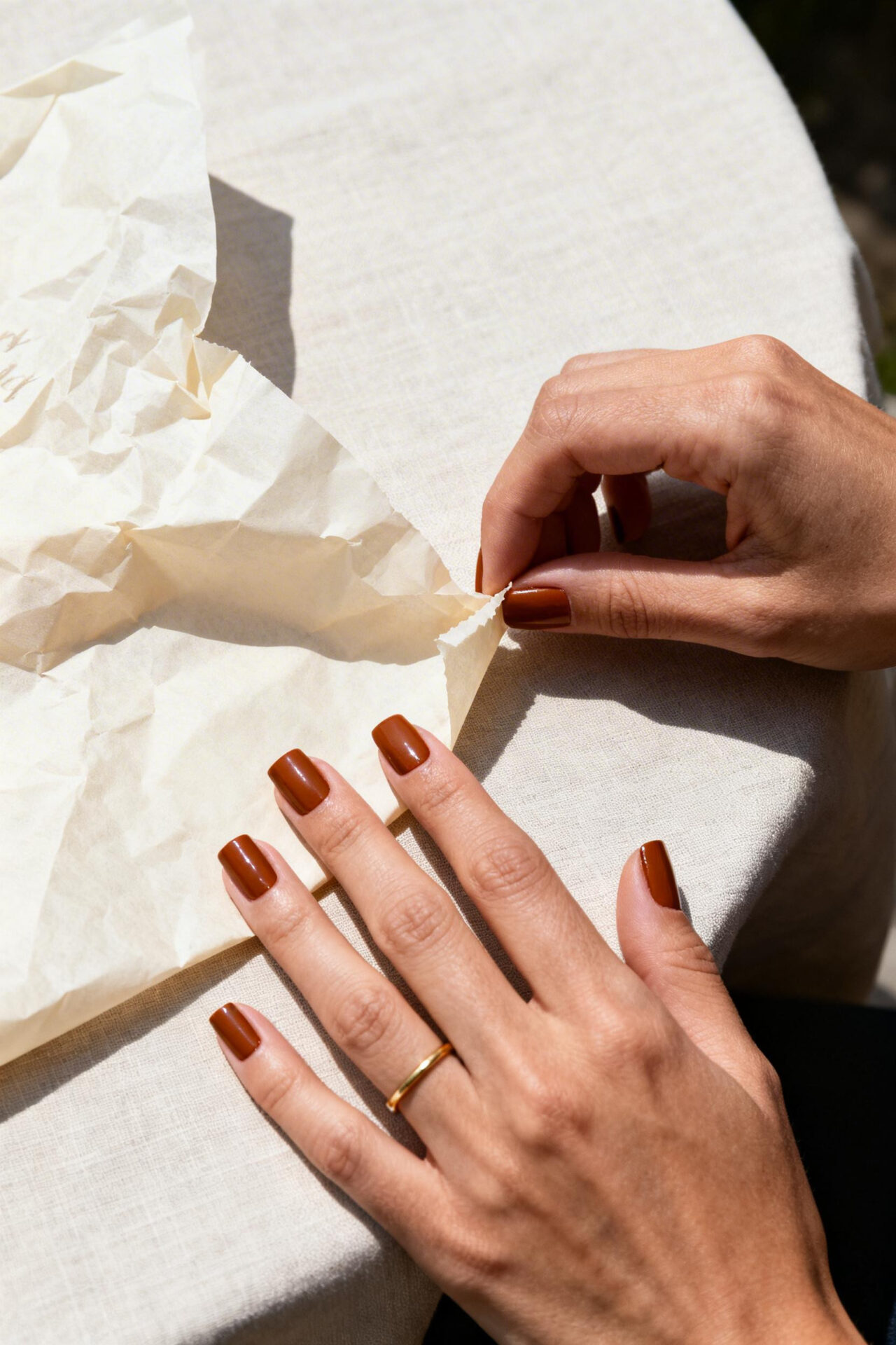 Short Square Nail Designs - cognac matte