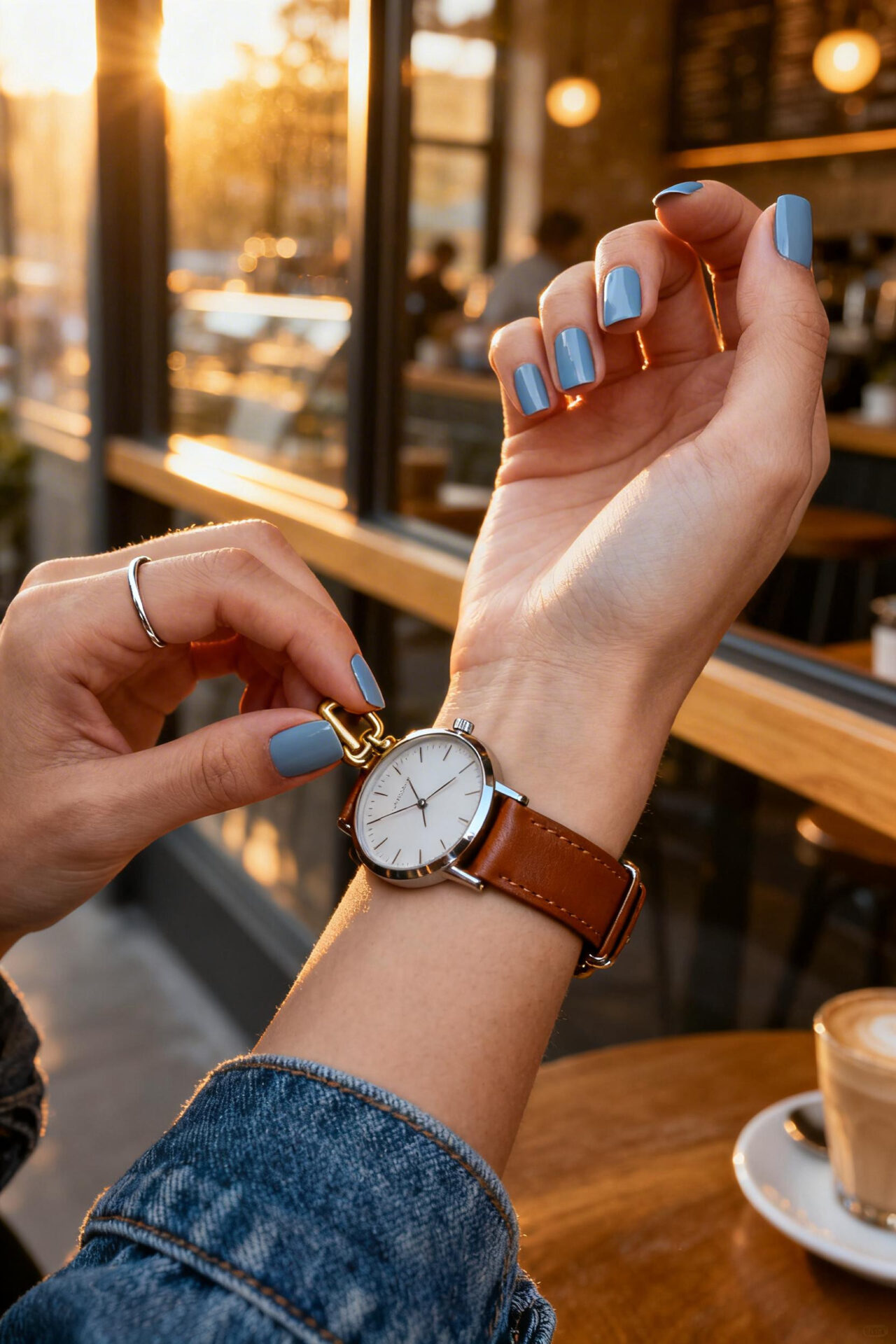 Simple Square Nails - dusty blue matte