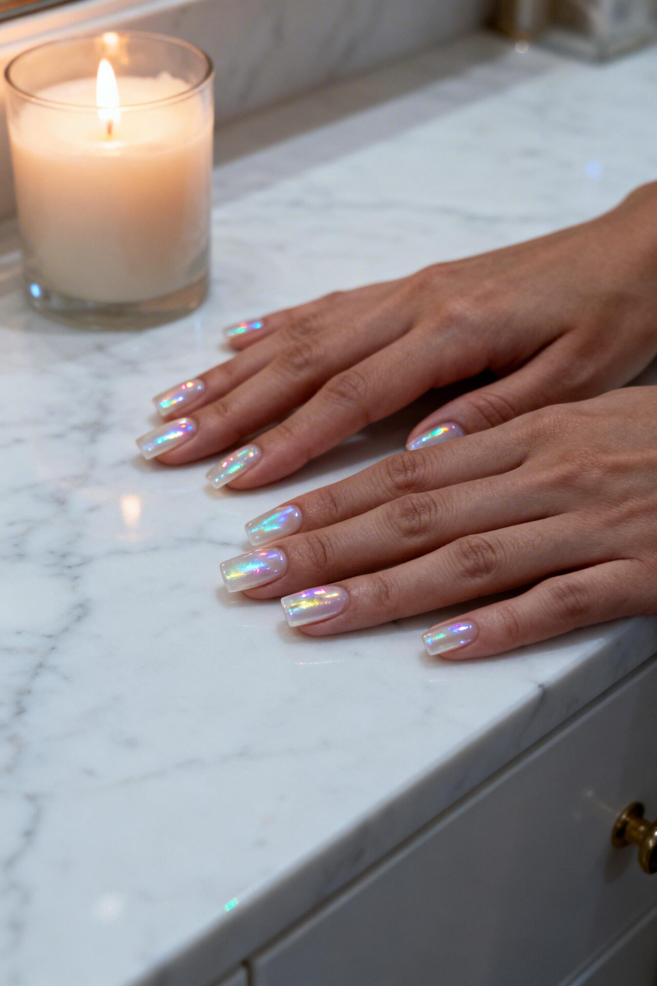 Short Square Nail Designs - pearl shimmer