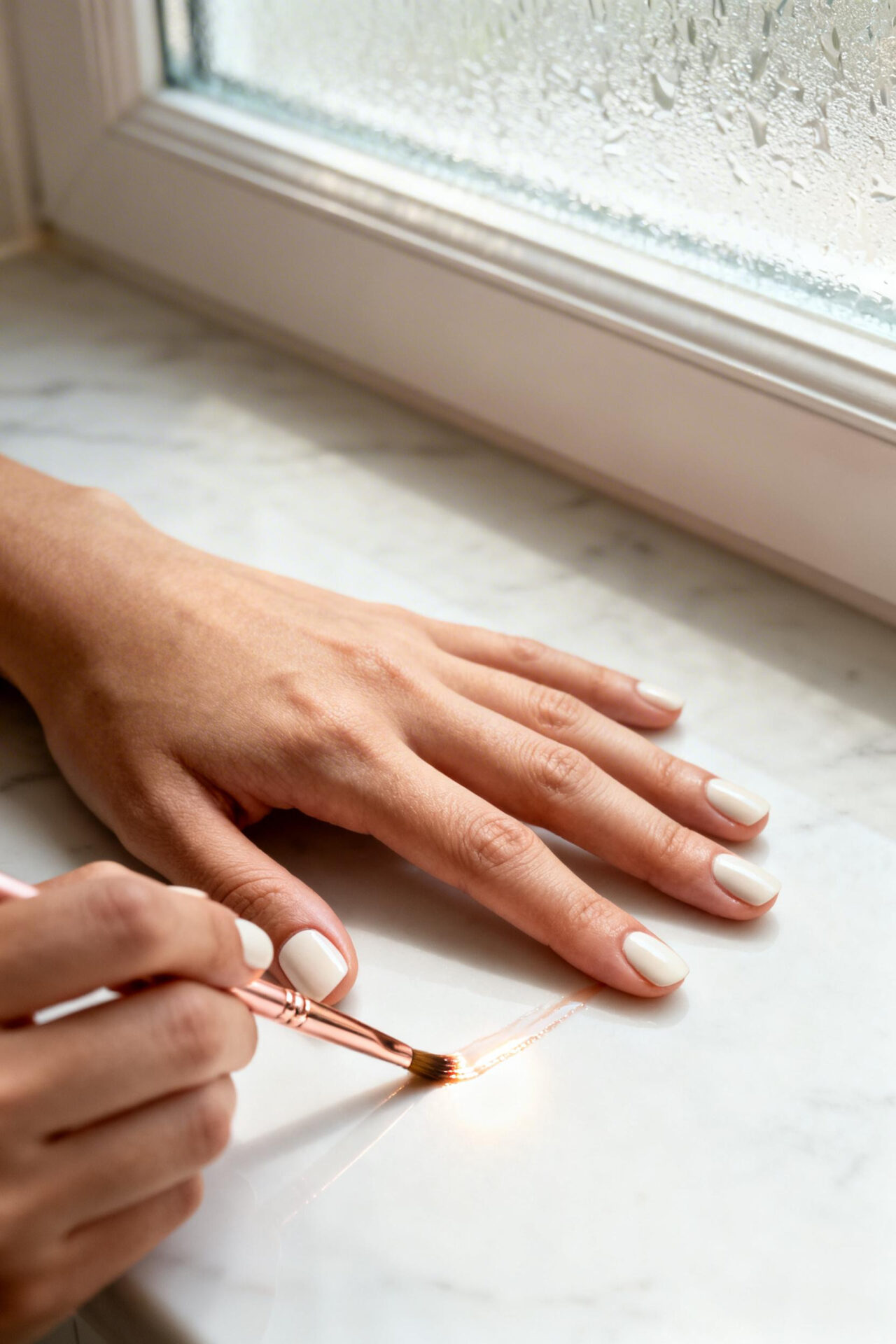Short Gel Nails - ivory cream matte