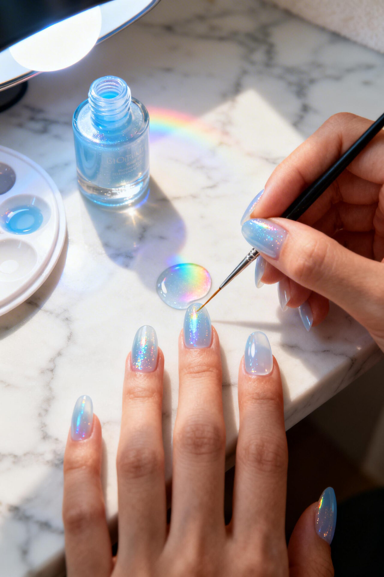 Sunset Aura Nails - pastel blue jelly