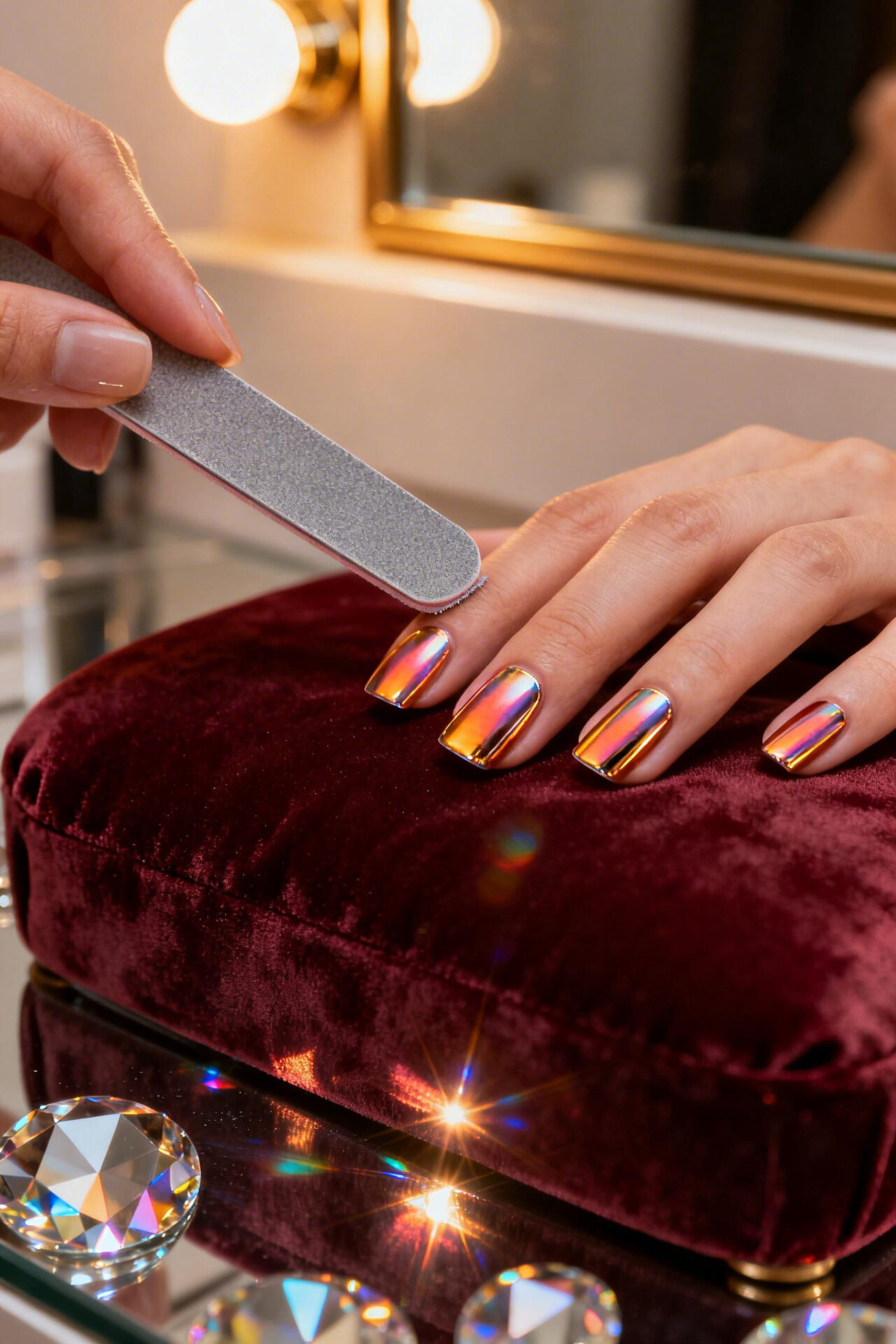 Bright Summer Nails - sunset coral chrome