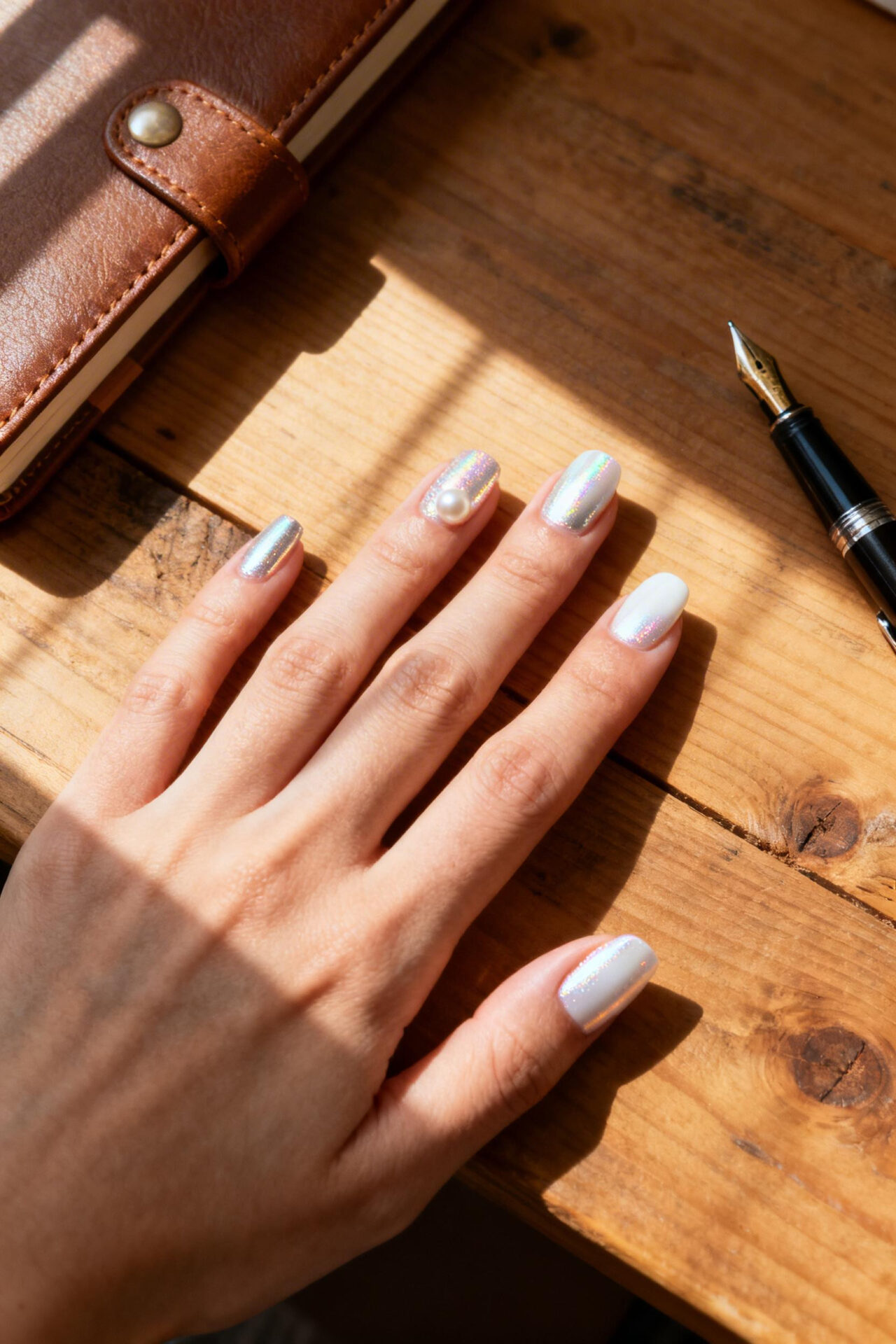 Simple Aura Nails - pearl squoval natural