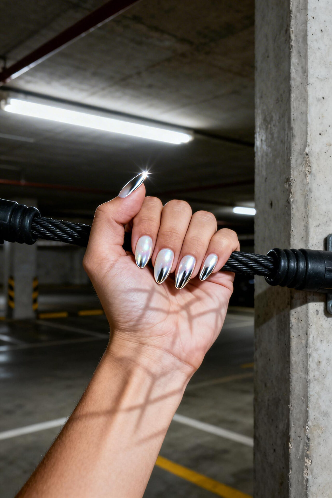 Neutral Aura Nails - almond chrome
