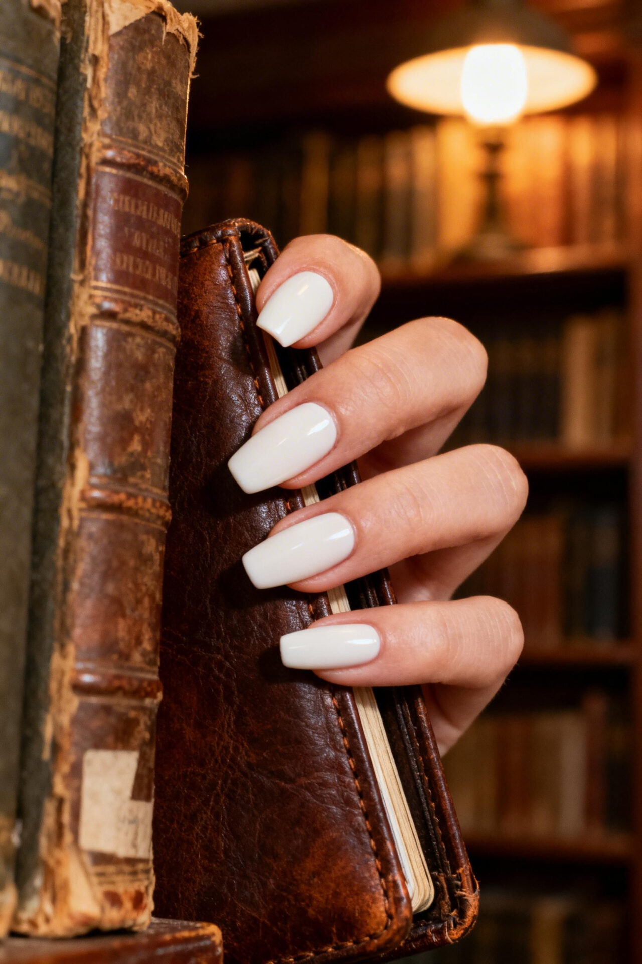 Pearl Chrome Nails - ivory satin coffin